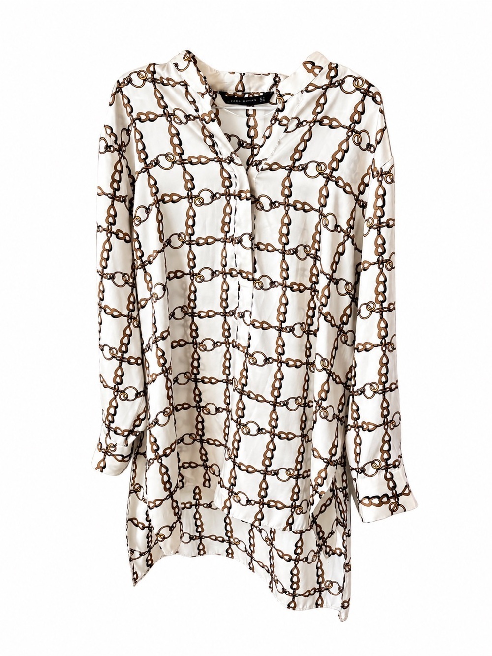 Zara White Tunic Dress with Brown Chain Print